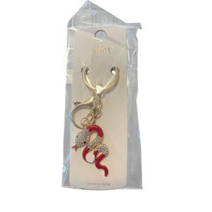 SNAKE KEYCHAIN RED SPARKLES ON GOLD PLATED